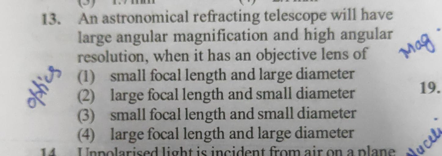 Mag 13. An astronomical refracting telescope will ha... Physics