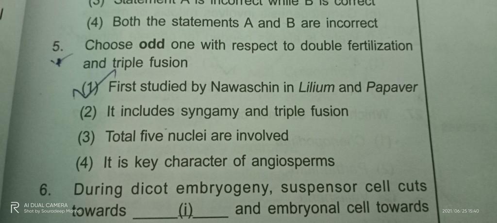  4 Both The Statements A And B Are Incorrect 5 Cho Biology