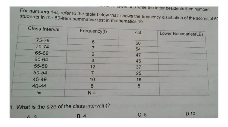 FOCI anu write the letter beside its item number For nu... Math