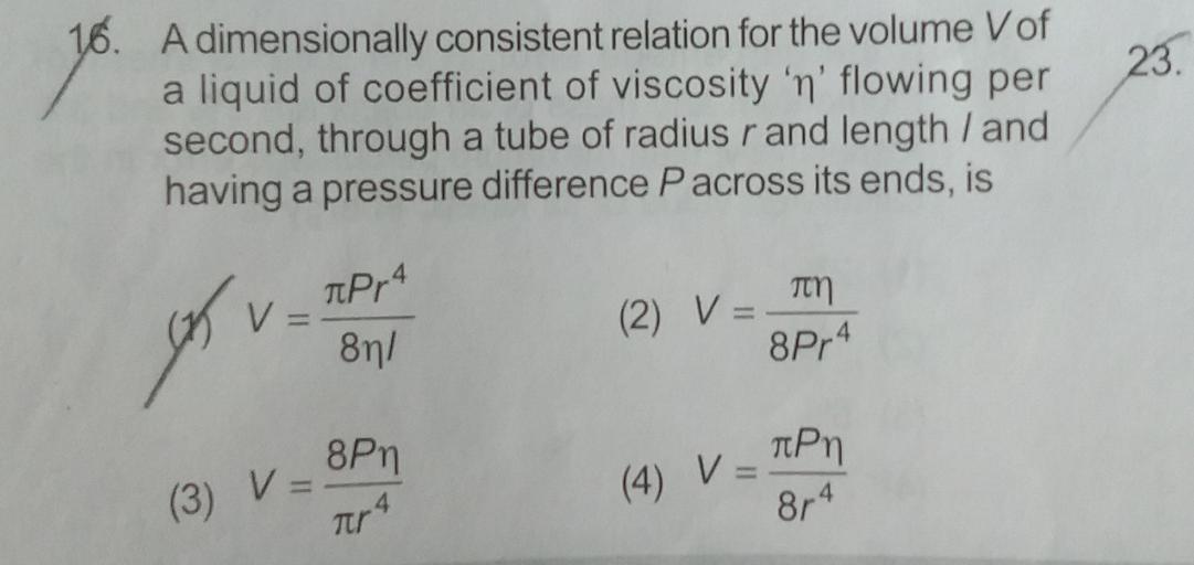16. A dimensionally consistent relation for the volu... Physics