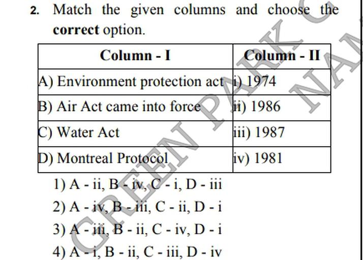 2. Match the given columns and choose the correct op... Biology
