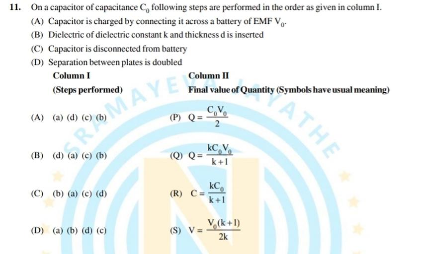 11. On a capacitor of capacitance C, following steps... Physics