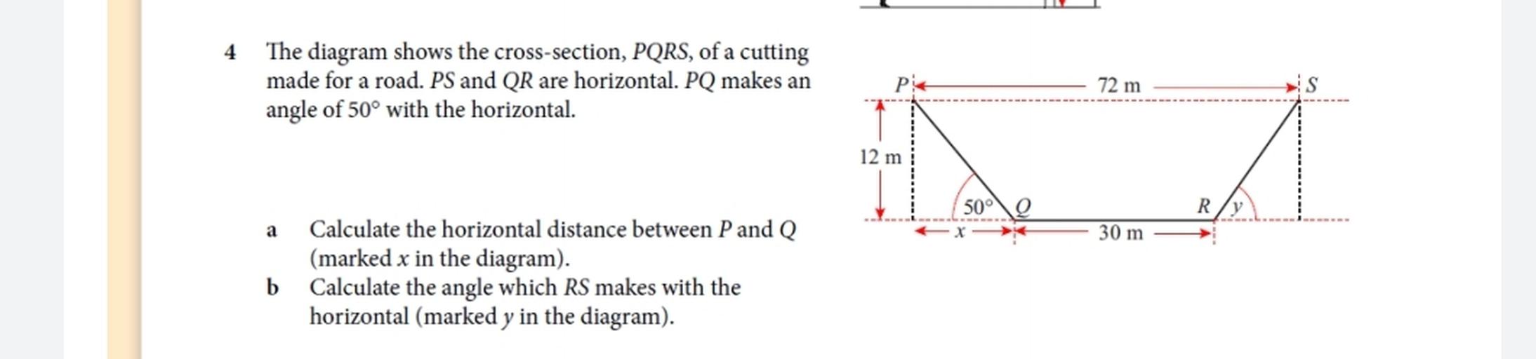 4 The diagram shows the crosssection, PQRS, of a cutti... Math