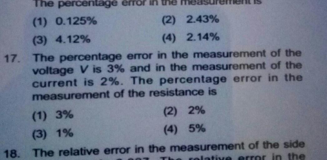 The percentage error in the measurement of the voltage Math
