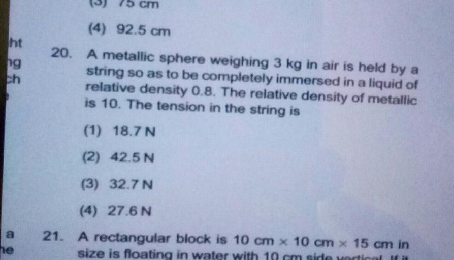 A Metallic Sphere Weighing 3 Kg In Air A Metallic Sphere Weighing 3 Kg In Air