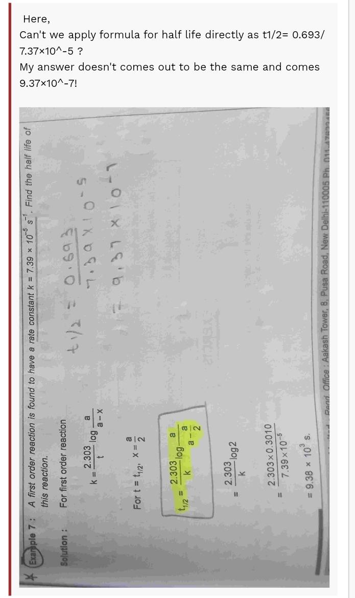 Find The Half Life Of Exar Ple 7 A First Physical Chemistry Find The Half Life Of Exar Ple 7 A First Physical Chemistry