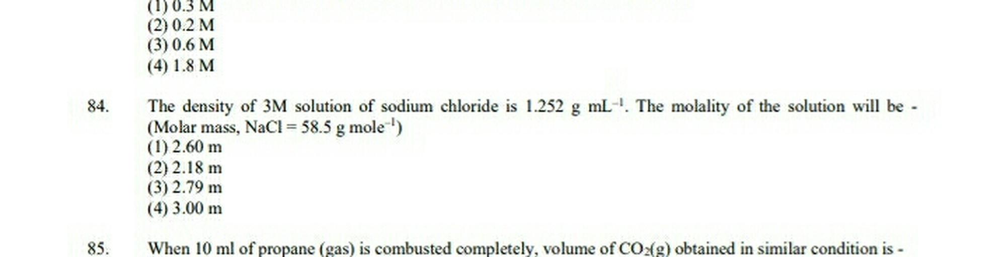 84. (1) 0.3 M (2) 0.2 M (3) 0.6 M (4) 1.8... Physical Chemistry