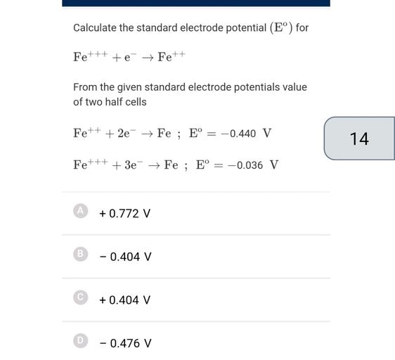 Calculate the standard electrode potentia... Physical Chemistry