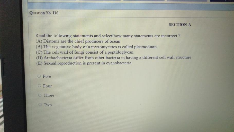 Question No. 110 SECTIONA Read the following statem... Biology