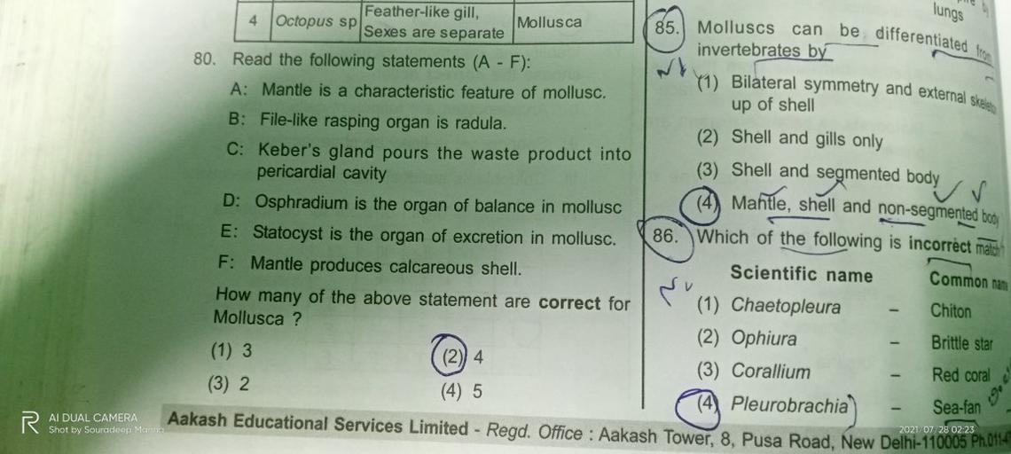 Read the following statements (A F) A Mantle is Biology