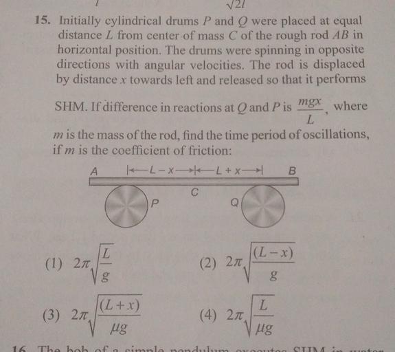 V22 15. Initially cylindrical drums P and Q were pla... Physics