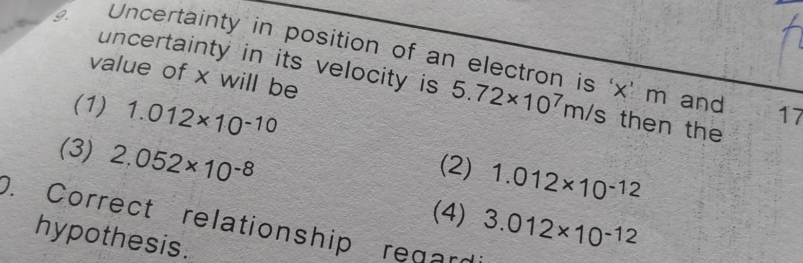 Uncertainty in position of an electron is... Physical Chemistry