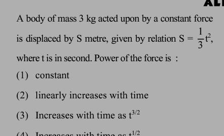 A Body Of Mass 3 Kg Acted Upon By A Constant Force 1 Physics