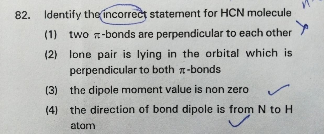 82. Identify the incorrect statement for Physical Chemistry
