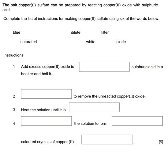 The salt copper(II) sulfate can be prepar... Physical Chemistry