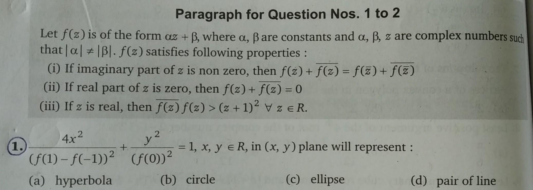 Paragraph For Question Nos 1 To 2 Let F X Is Of The Fo Math