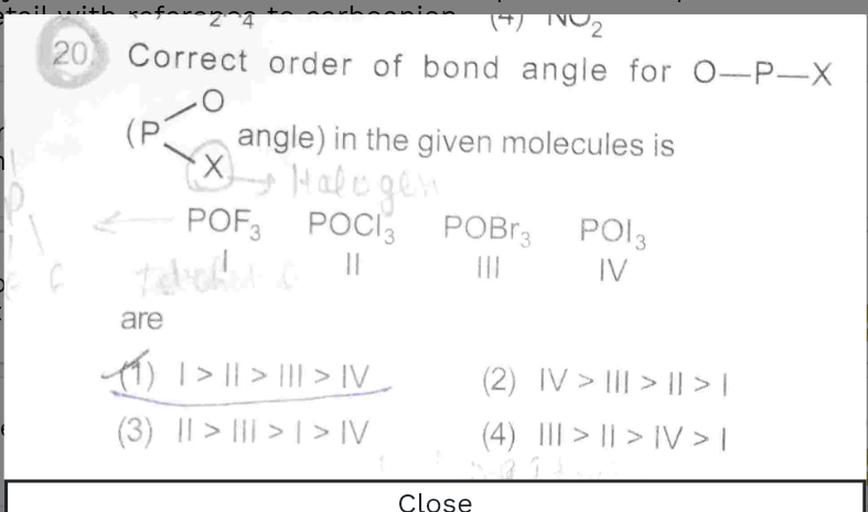 20 Correct order of bond angle for OPX Physical Chemistry