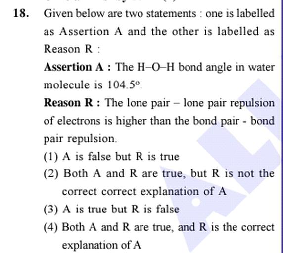 18. Given below are two statements one i... Organic Chemistry