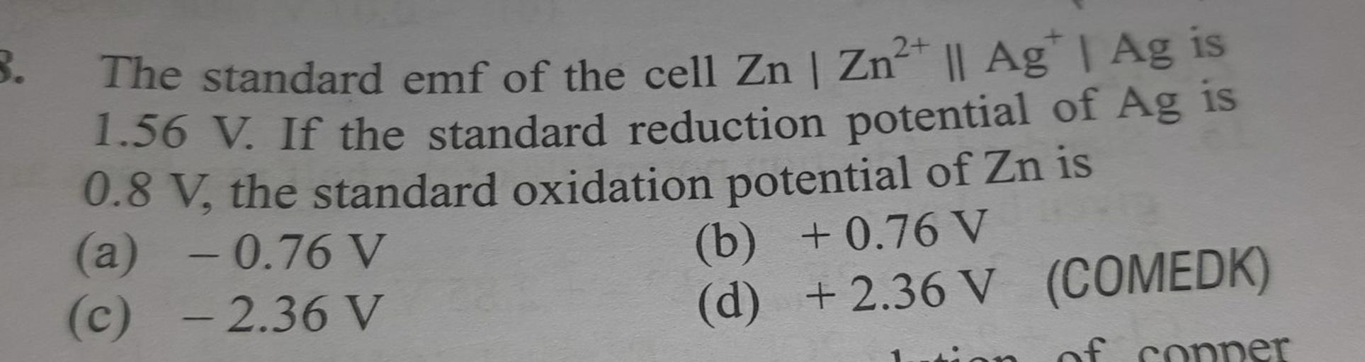 3. The standard emf of the cell Zn Zn2+... Physical Chemistry