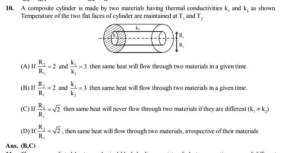 10. A composite cylinder is made by two materials ha... Physics