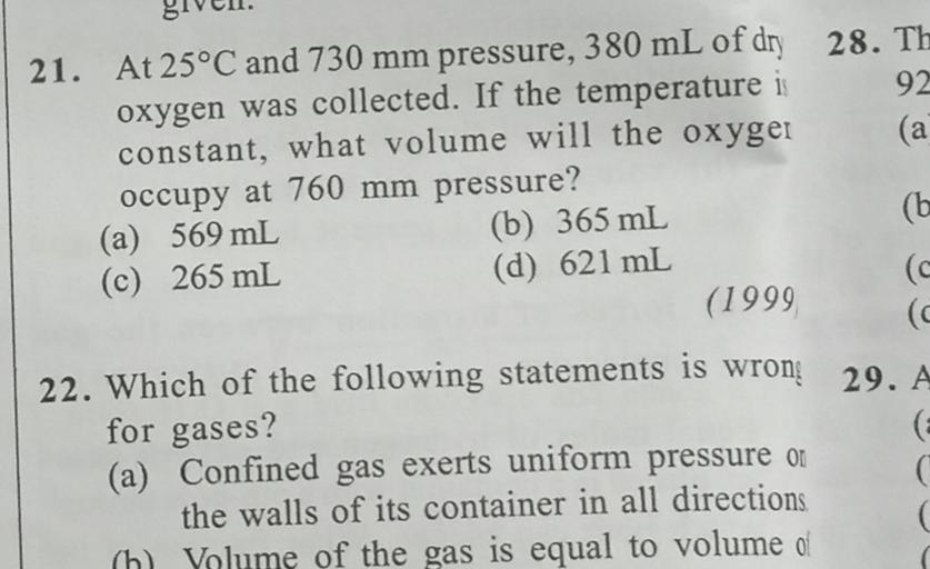 At 25 C And 730 Mm Pressure 21. At 25°C and 730 mm pressure, 380 mL o... - Physical Chemistry
