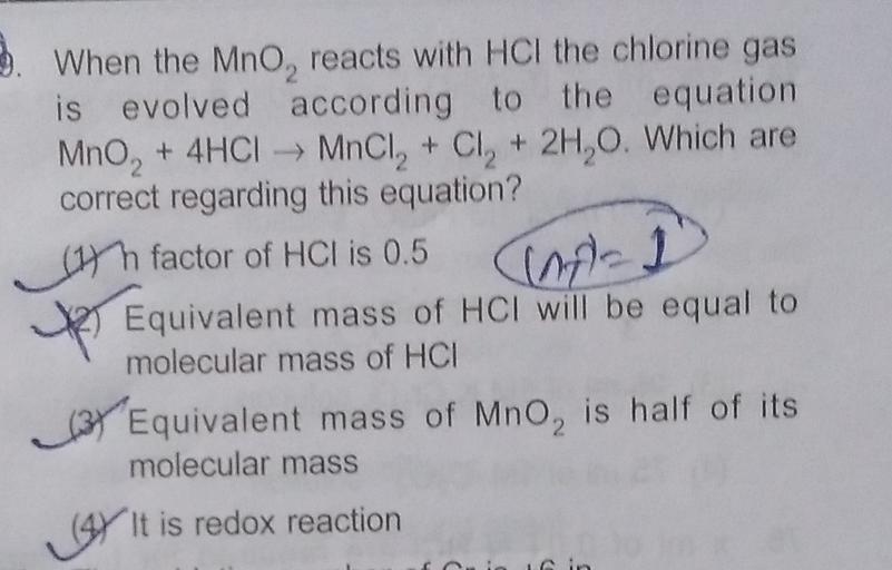 3. When the Mno, reacts with HCl the chlo... Physical Chemistry