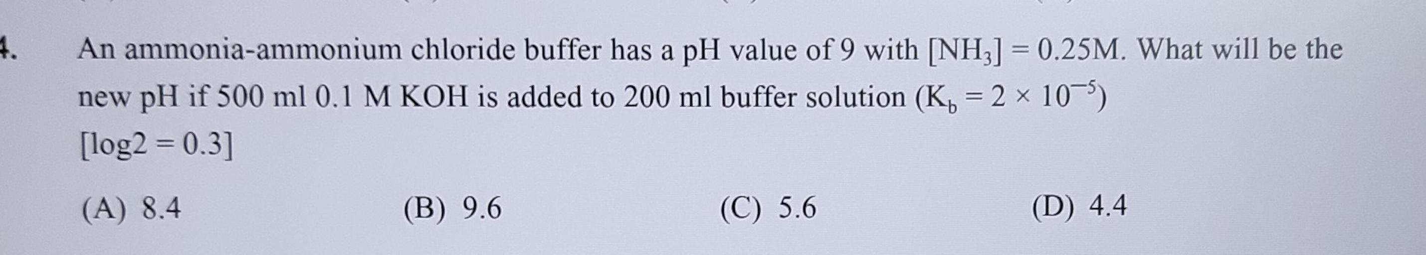 . An ammoniaammonium chloride buffer has... Physical Chemistry
