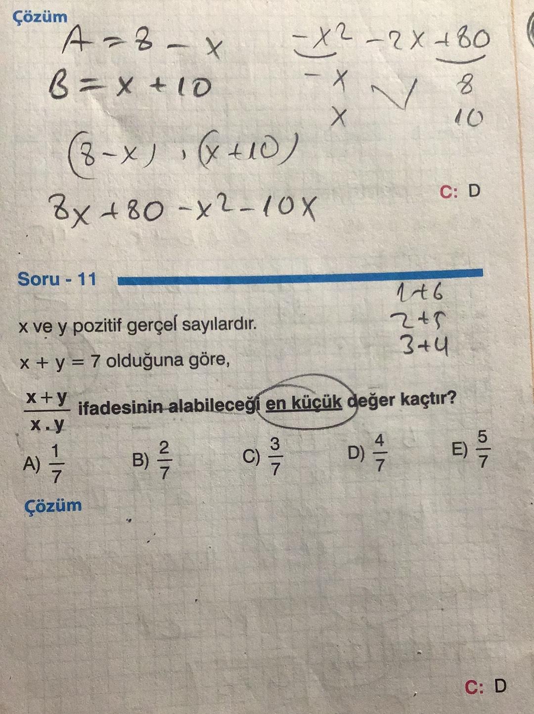 Cozum A 8 X B X 10 X2 2x 80 8 X 1 Lise Matematik