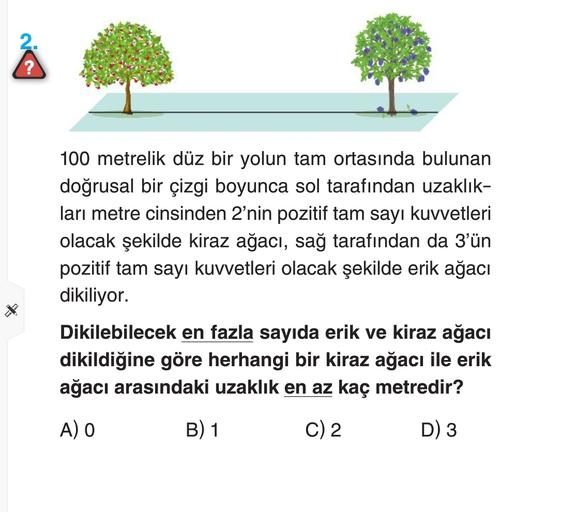 2 100 metrelik duz bir yolun tam ortas ortaokul matematik