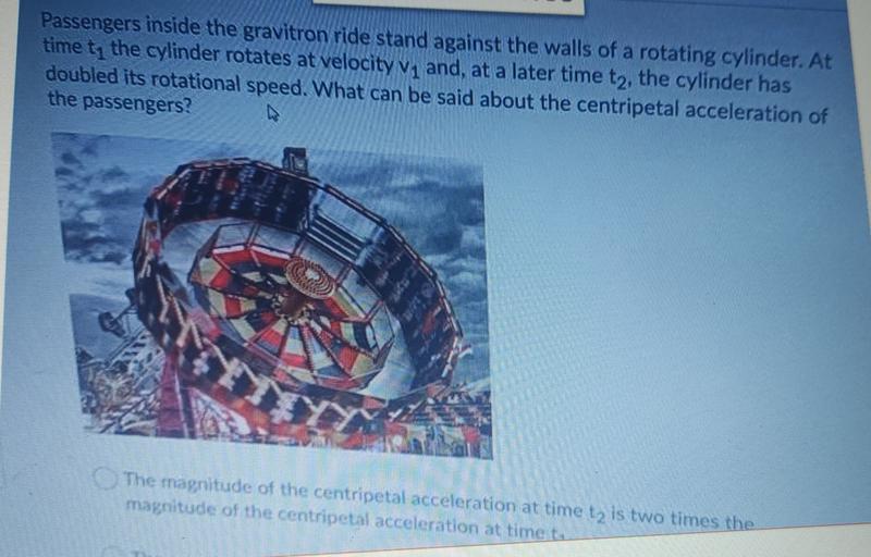 Passengers inside the gravitron ride stand against t... Physics