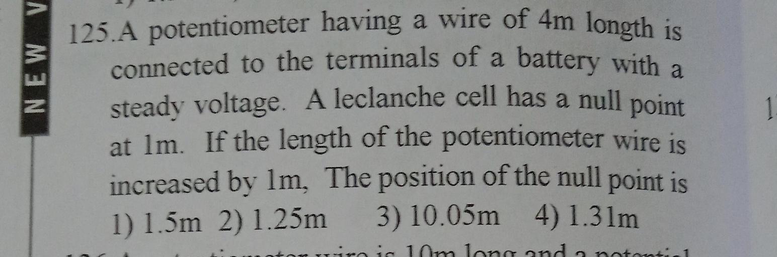 A Potentiometer Consists Of A Wire Of Length 4m NEW V 1 125. A potentiometer having a wire of 4m lon... - Physics