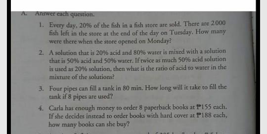 A Answer Cach Question 1 Every Day 20 Of The Fish Math