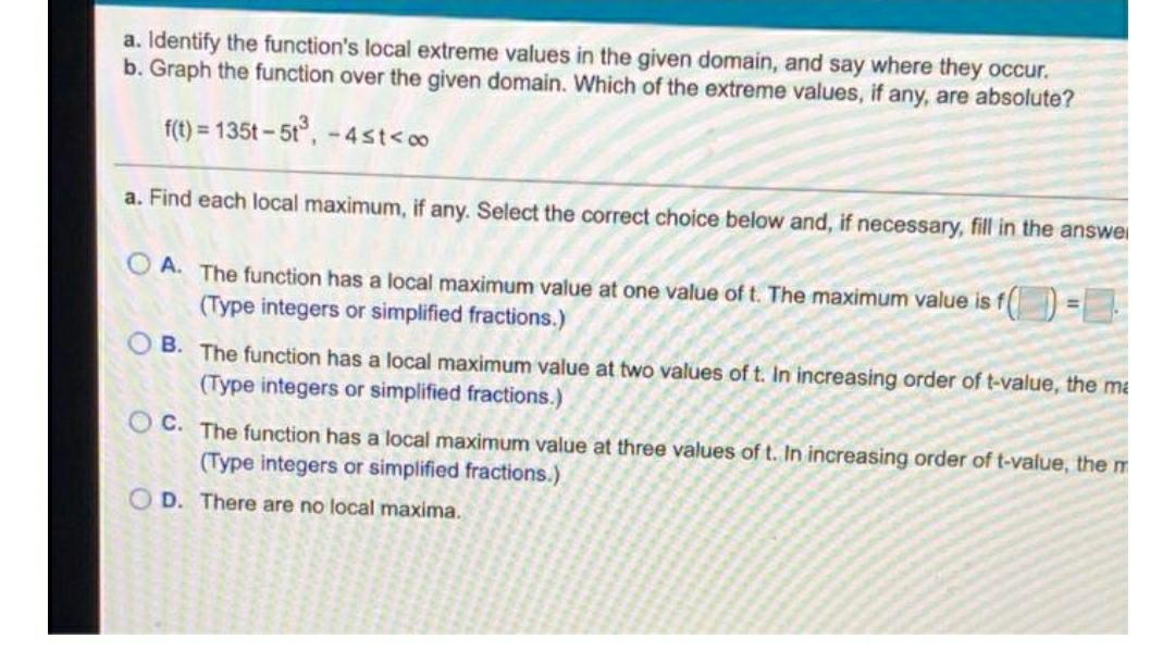 A Identify The Function s Local Extreme Values In The Math