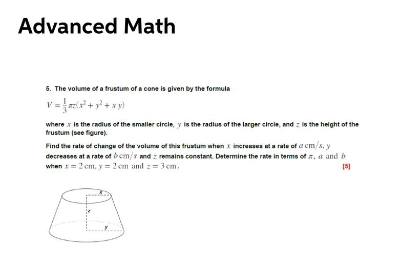 Advanced Math 5 The Volume Of A Frustum Of A Cone Is G Math