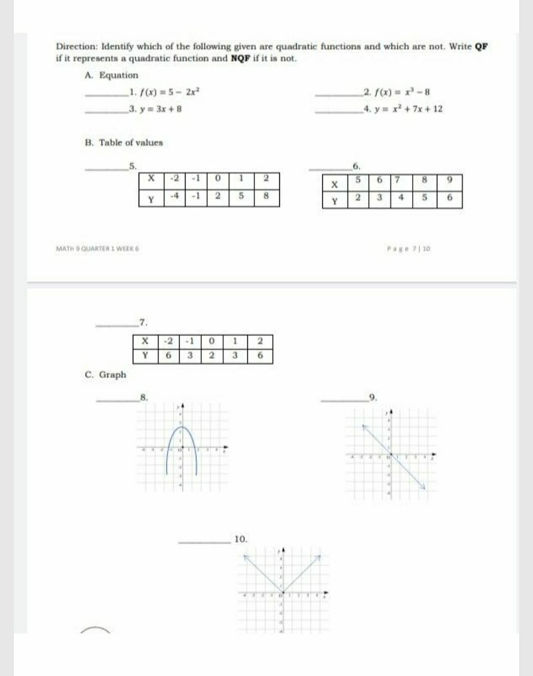 Direction Identify Which Of The Following Given Are Qu Math
