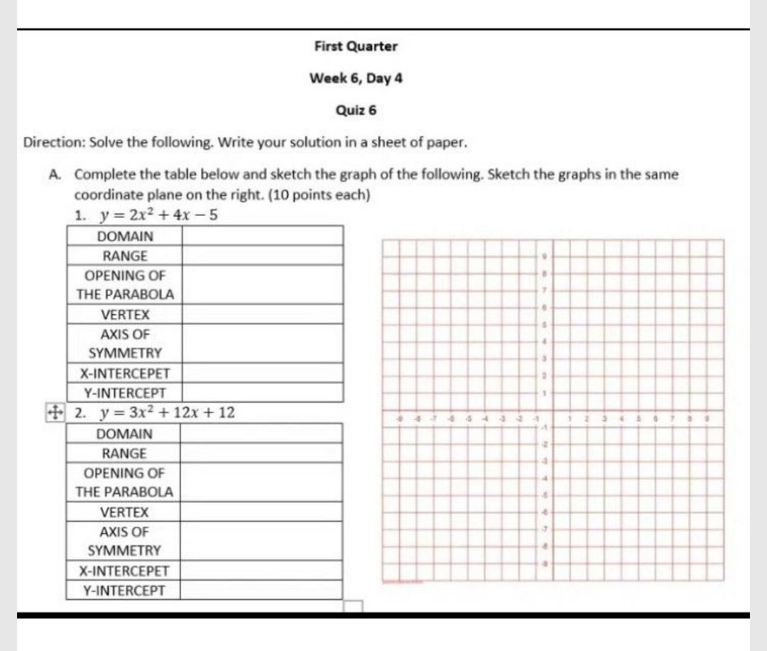 First Quarter Week 6 Day 4 Quiz 6 7 4 Direction Solve Math