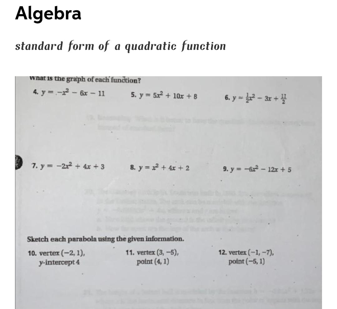 Algebra Standard Form Of A Quadratic Function What Is T Math Algebra Standard Form Of A Quadratic Function What Is T Math
