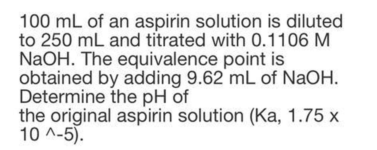 100 mL of an aspirin solution is diluted Physical Chemistry