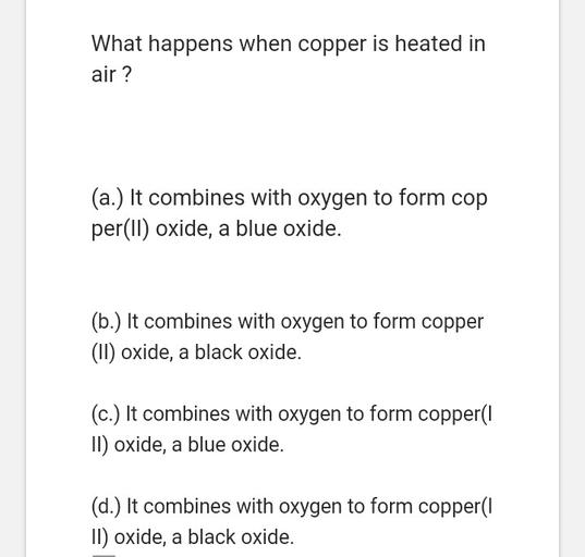 What happens when copper is heated in air... Physical Chemistry