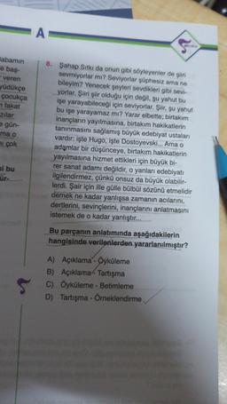 A
SESYALAR
Babamın
le baş-
veren
yüdükçe
çocukça
fakat
zilar
e gün-
ma o
ni çok
8. Şahap Sitki da onun gibi söyleyenler de şiiri
sevmiyorlar mı? Seviyorlar şüphesiz ama ne
bileyim? Yenecek şeyleri sevdikleri gibi sevi-
yorlar. Şiiri şiir olduğu için değil,