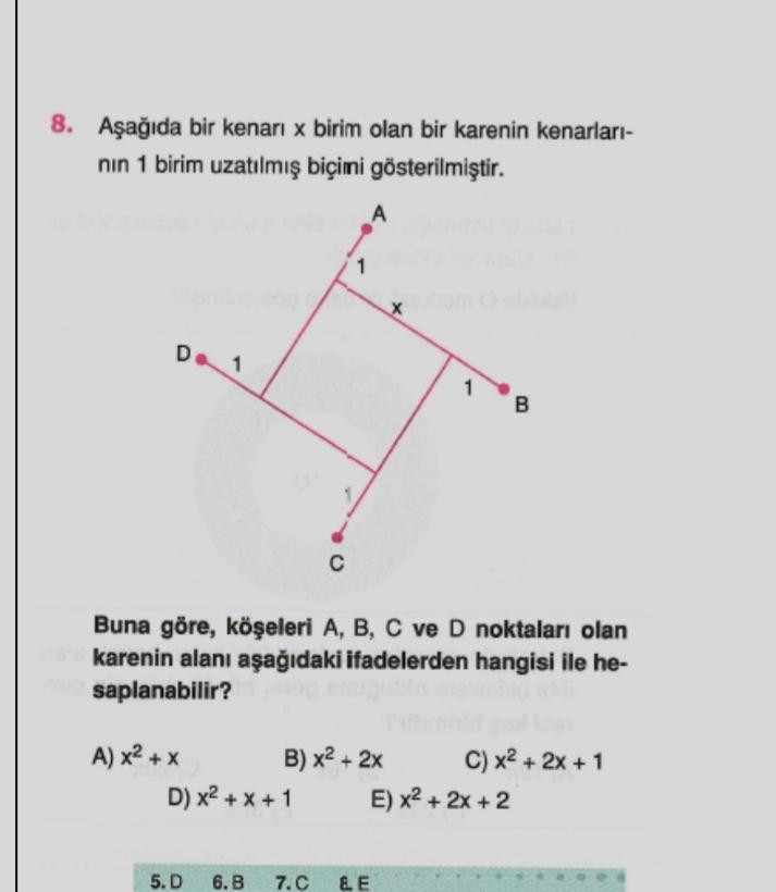 8 A a da Bir Kenari X Birim Olan Bir Kareni Lise Matematik