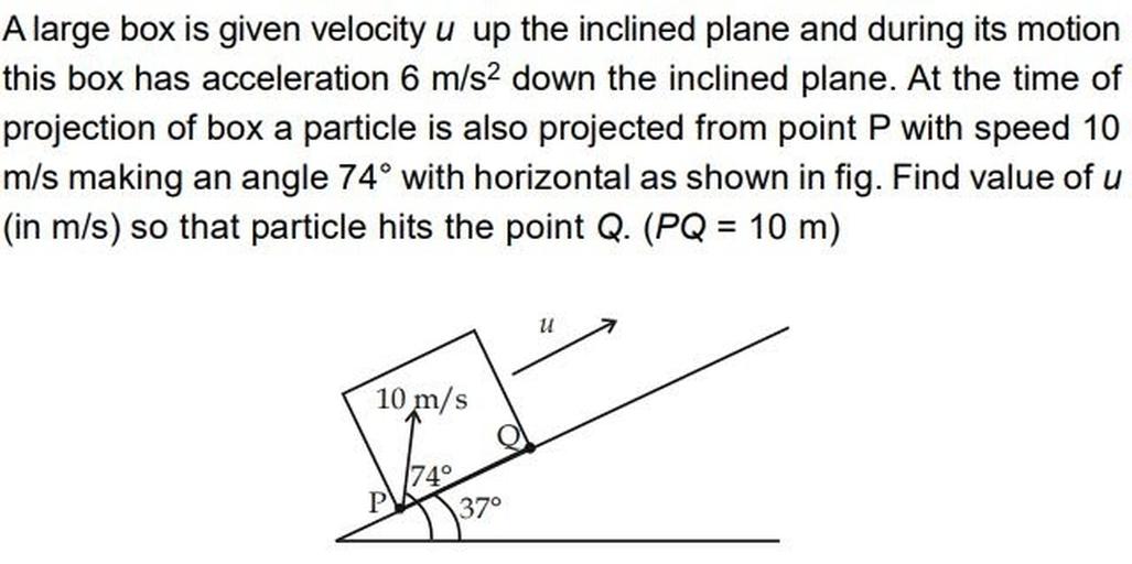 A large box is given velocity u up the inclined plan... Physics