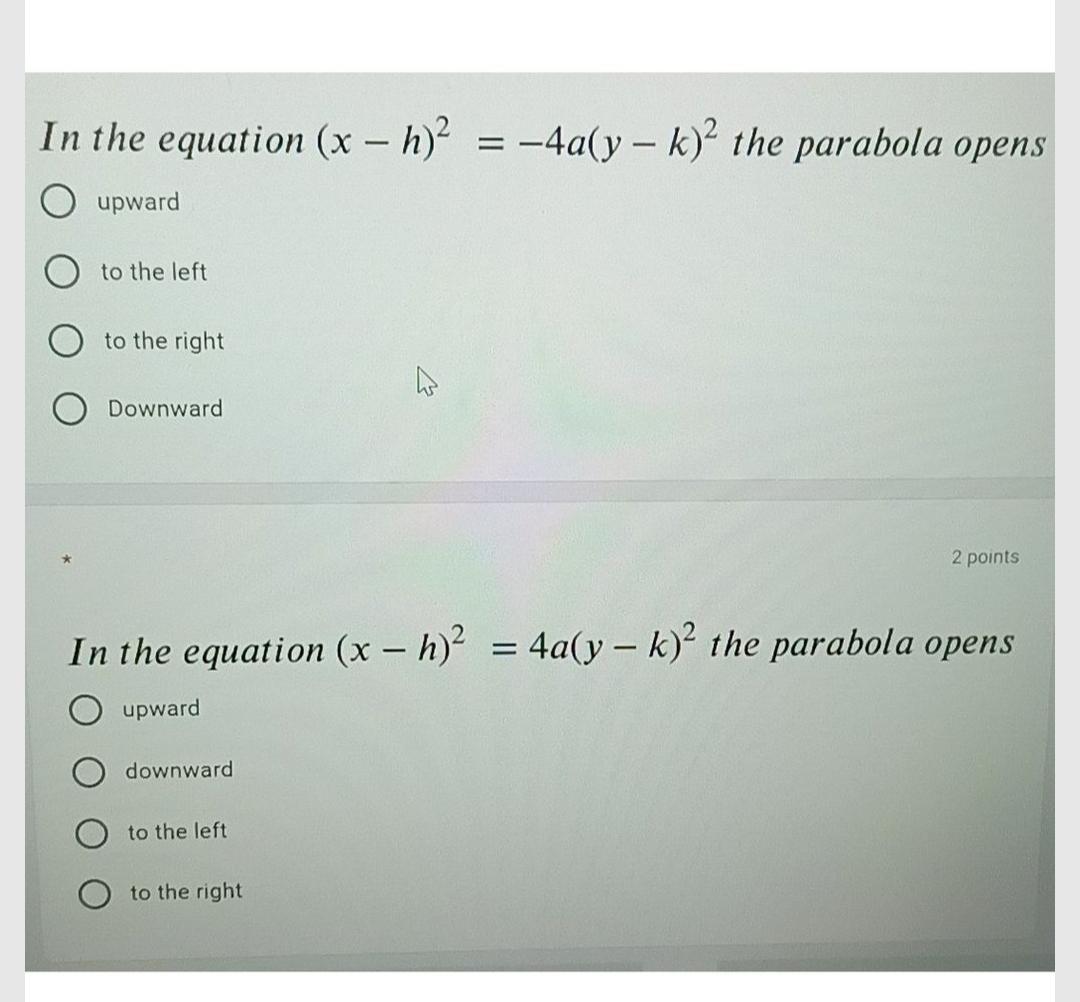 In The Equation X H 2 4a Y K The Parabola Ope Math