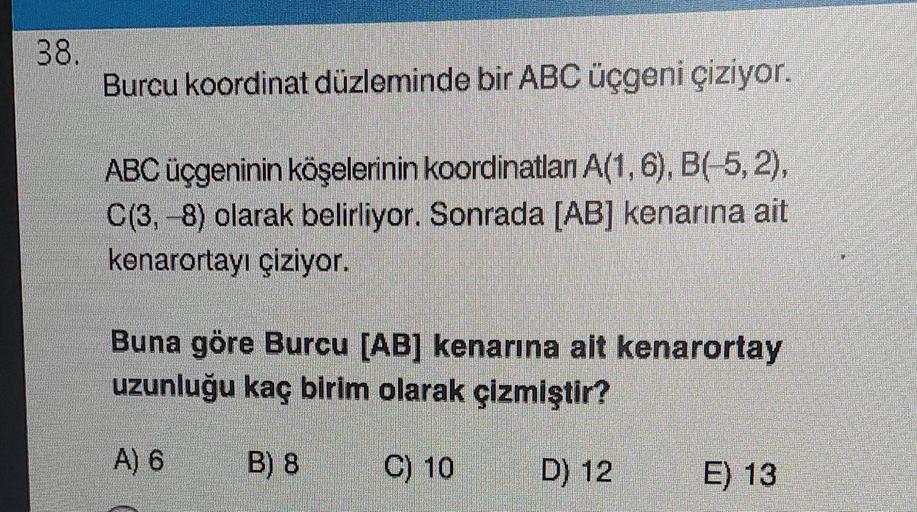 38 Burcu Koordinat D zleminde Bir ABC geni Lise Matematik
