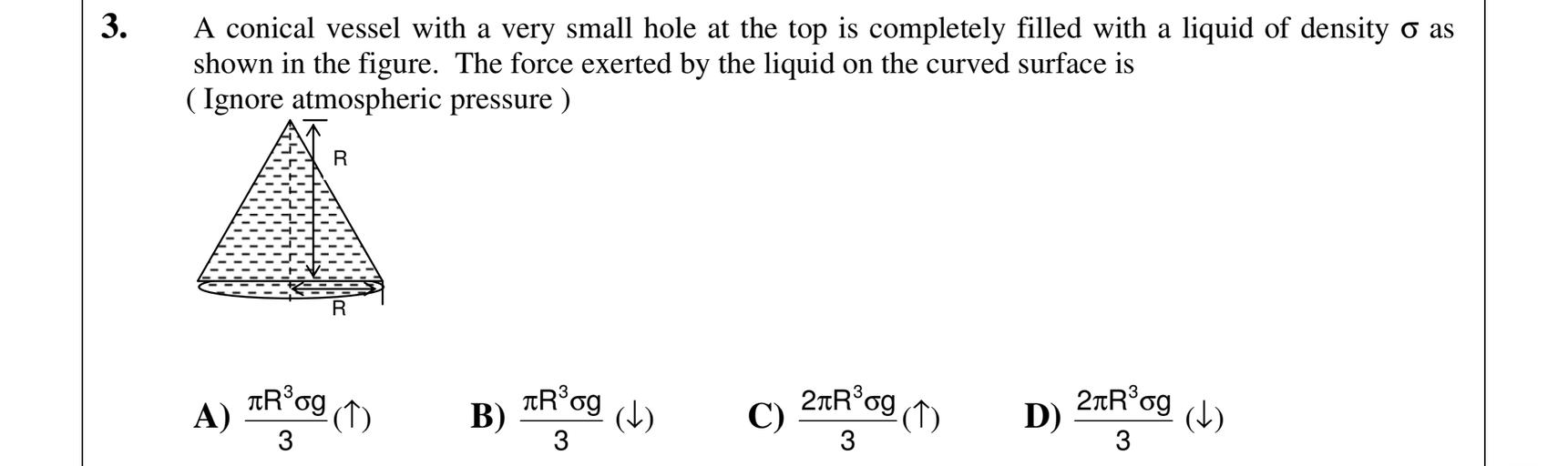 3. A conical vessel with a very small hole at the to... Physics