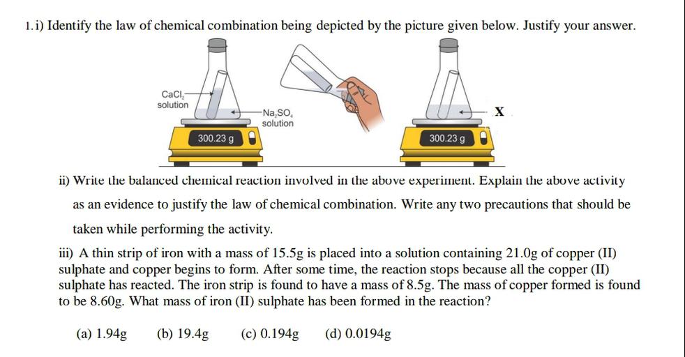 1.i) Identify the law of chemical combinat... Organic Chemistry