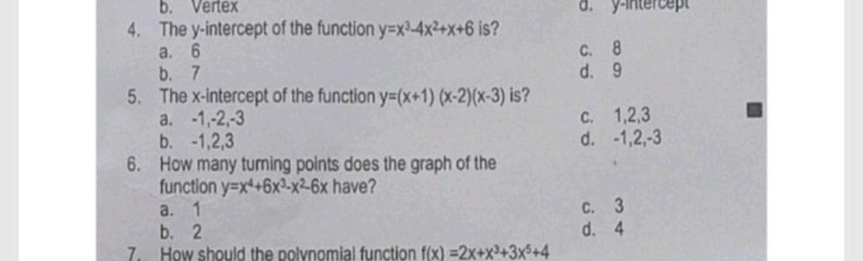 D Yuntercept C 8 D 9 B Vertex 4 The Y Intercept Of Math D Yuntercept C 8 D 9 B Vertex 4 The Y Intercept Of Math