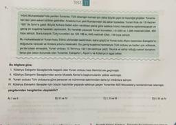 Test 11
1.
Inönü Muharebeleri'nde yenilen Yunanlar, Türk direnişini kırmak için daha büyük çaplı bir hazırliğa girigtiler. Yunanis-
tan'dan yeni askeri birlikler getirdiler. Anadolu'nun yorli Rumlarından da asker topladılar. Yunan Kralı da 13 Haziran
1921'de İzmir'e geldi. Büyük Ankara Seferi adını verdikleri plana göre sadece Inönü mevzilerine saldırılmayacak ve
geniş bir kuşatma hareketi yapılacaktı. Bu harekatı yapacak Yunan kuvvetleri; 131.633 or, 1.285 makinell tüfek, 460
topa sahipti. Buna karşılık Türk kuvvetleri ise 122.186 er, 645 makinell tüfek, 159 topa sahipti.
Bu muharebede bir Yunan kolu, Inönü yönünden saldırken, daha güçlü bir Yunan kolu Afyon üzerinden Eskişehir'in
doğusuna varacak ve Ankara yolunu kesecekti. Bu geniş kuşatma hareketiyle Türk ordusu ya toptan yok edilecek,
ya da tutsak ahnacaktı. Yunan ordusu 10 Temmuz 1921'do saldırıya geçti. Sayıca ve sahip olduğu askeri donanım
larca çok üstün durumda olan Yunanlar, Eskişehir'l, Alyon'u ve Kütahya'yı işgal ettiler.
Bu bilgilere göre;
1. Kütahya Eskişehir Savaşlarında başarılı olan Yunan ordusu bazı illerimizi ele geçirmiştir.
II. Kütahya Eskişehir Savaşlarından sonra Mustafa Kemal'o baskomutanlık yetkisi verilmiştir.
III. Yunan ordusu Türk ordusuna göre personel ve mühimmat bakımından daha iyi imkanlara sahiptir.
IV. Kütahya Eskişehir Savaşları için büyük hazırlıklar yaparak saldırıya geçen Yunanlilar Milli Mücadele'yi sonlandırmak istemiştir.
yargılarından hangilerine ulaşılabilir?
A) I ve 11
B) III ve IV
C), Il ve 111
D) I, III ve IV
Mustafa Kemal habi
alloohi onlampu
wa