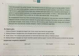 Test 11
1.
Inönü Muharebeleri'nde yenilen Yunanlar, Türk direnişini kırmak için daha büyük çaplı bir hazırliğa girigtiler. Yunanis-
tan'dan yeni askeri birlikler getirdiler. Anadolu'nun yorli Rumlarından da asker topladılar. Yunan Kralı da 13 Haziran
1921'de İzmir'e geldi. Büyük Ankara Seferi adını verdikleri plana göre sadece Inönü mevzilerine saldırılmayacak ve
geniş bir kuşatma hareketi yapılacaktı. Bu harekatı yapacak Yunan kuvvetleri; 131.633 or, 1.285 makinell tüfek, 460
topa sahipti. Buna karşılık Türk kuvvetleri ise 122.186 er, 645 makinell tüfek, 159 topa sahipti.
Bu muharebede bir Yunan kolu, Inönü yönünden saldırken, daha güçlü bir Yunan kolu Afyon üzerinden Eskişehir'in
doğusuna varacak ve Ankara yolunu kesecekti. Bu geniş kuşatma hareketiyle Türk ordusu ya toptan yok edilecek,
ya da tutsak ahnacaktı. Yunan ordusu 10 Temmuz 1921'do saldırıya geçti. Sayıca ve sahip olduğu askeri donanım
larca çok üstün durumda olan Yunanlar, Eskişehir'l, Alyon'u ve Kütahya'yı işgal ettiler.
Bu bilgilere göre;
1. Kütahya Eskişehir Savaşlarında başarılı olan Yunan ordusu bazı illerimizi ele geçirmiştir.
II. Kütahya Eskişehir Savaşlarından sonra Mustafa Kemal'o baskomutanlık yetkisi verilmiştir.
III. Yunan ordusu Türk ordusuna göre personel ve mühimmat bakımından daha iyi imkanlara sahiptir.
IV. Kütahya Eskişehir Savaşları için büyük hazırlıklar yaparak saldırıya geçen Yunanlilar Milli Mücadele'yi sonlandırmak istemiştir.
yargılarından hangilerine ulaşılabilir?
A) I ve 11
B) III ve IV
C), Il ve 111
D) I, III ve IV
Mustafa Kemal habi
alloohi onlampu
wa
