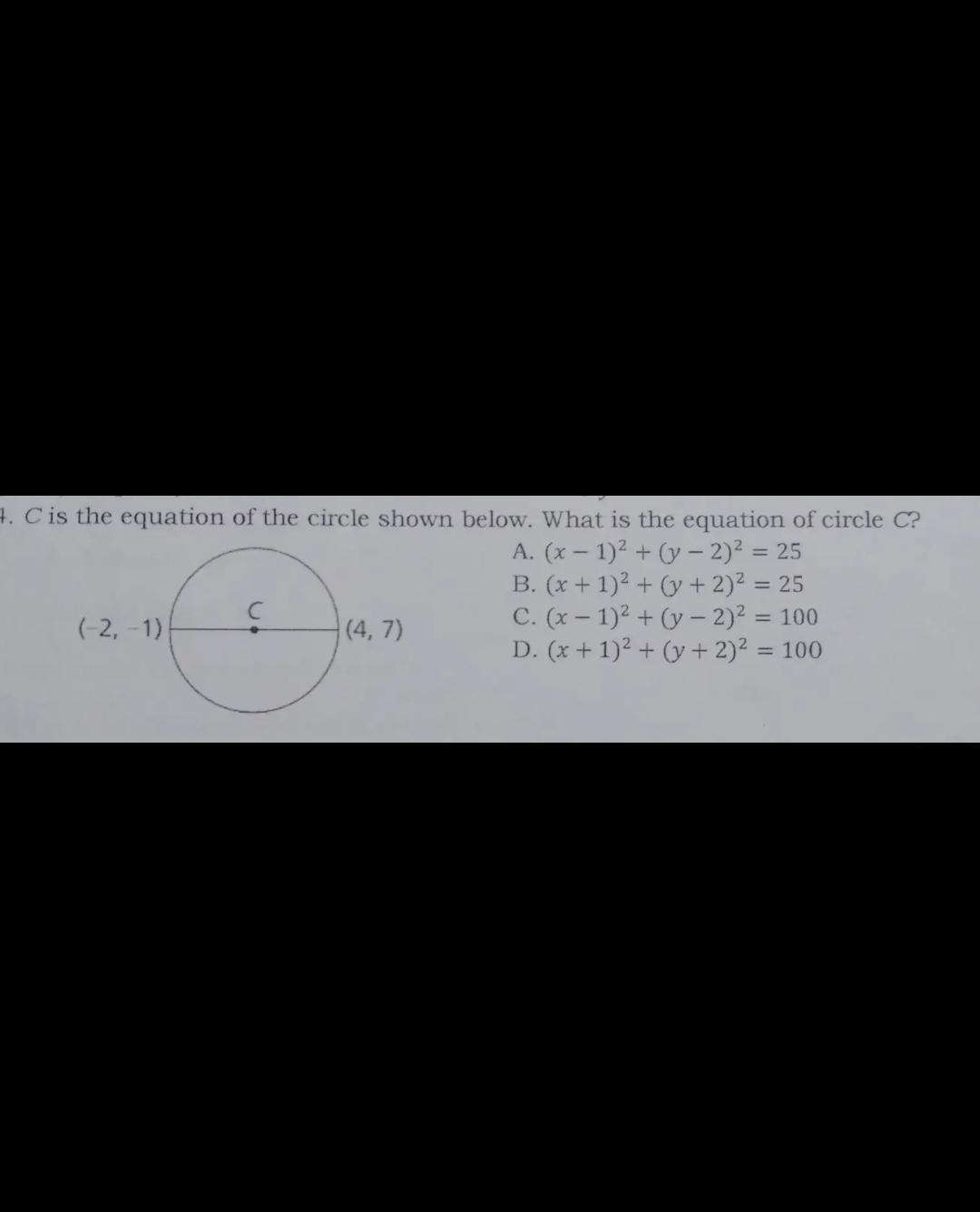 7 Cis The Equation Of The Circle Shown Below What Is Math